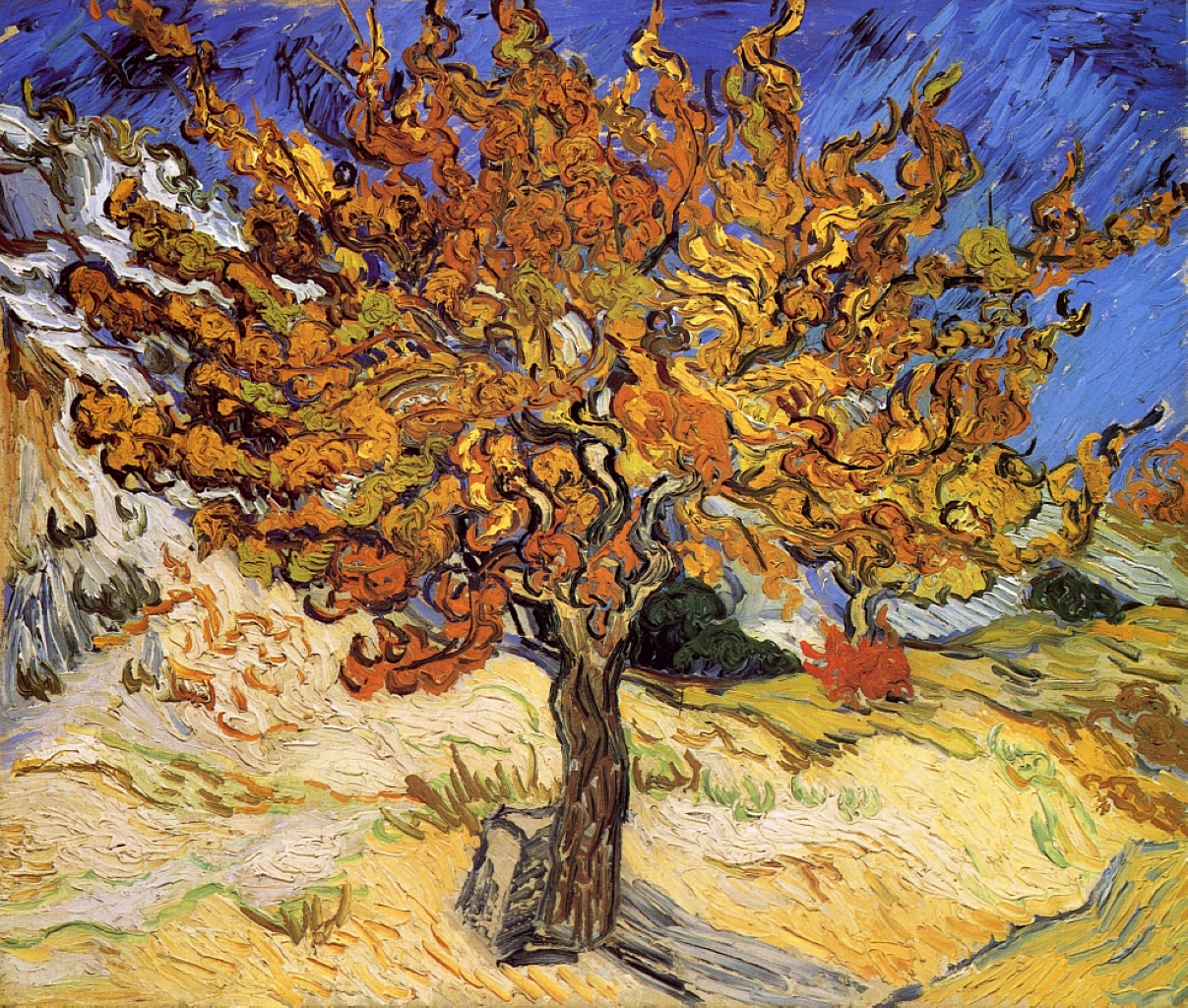 painting of a mulberry tree by Vincent Van Gogh